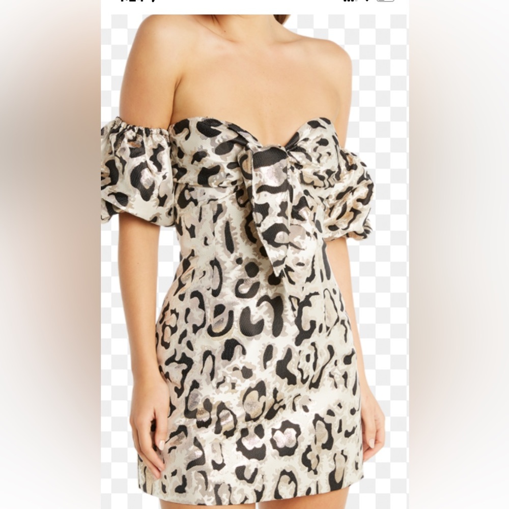 LEOPARD BROCADE OFF SHOULDER MINI DRSS